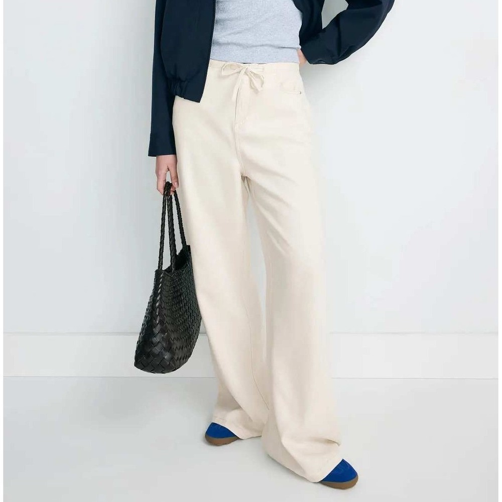 Splendid Moonstone Tie Waist Lounge Denim Pants Wide Leg Ivory White Sz S